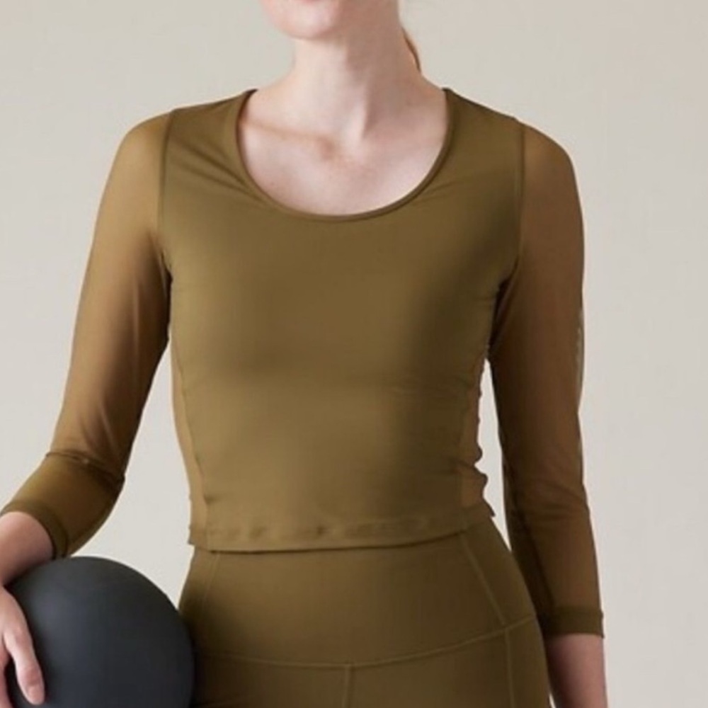 Athleta Acacia Olive Green Pacer Mesh Top Wicking Compression Quick Dry L - Picture 3 of 5
